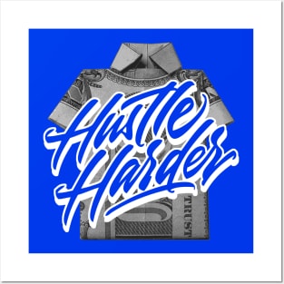 Hustle Harder Racer Blue and White Posters and Art